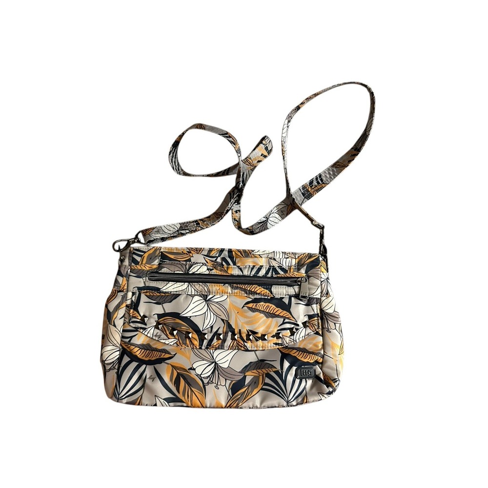 Lug Pacer 2.0 Nylon Floral Lily Grey Studded Crossbody Bag Purse Lightweight